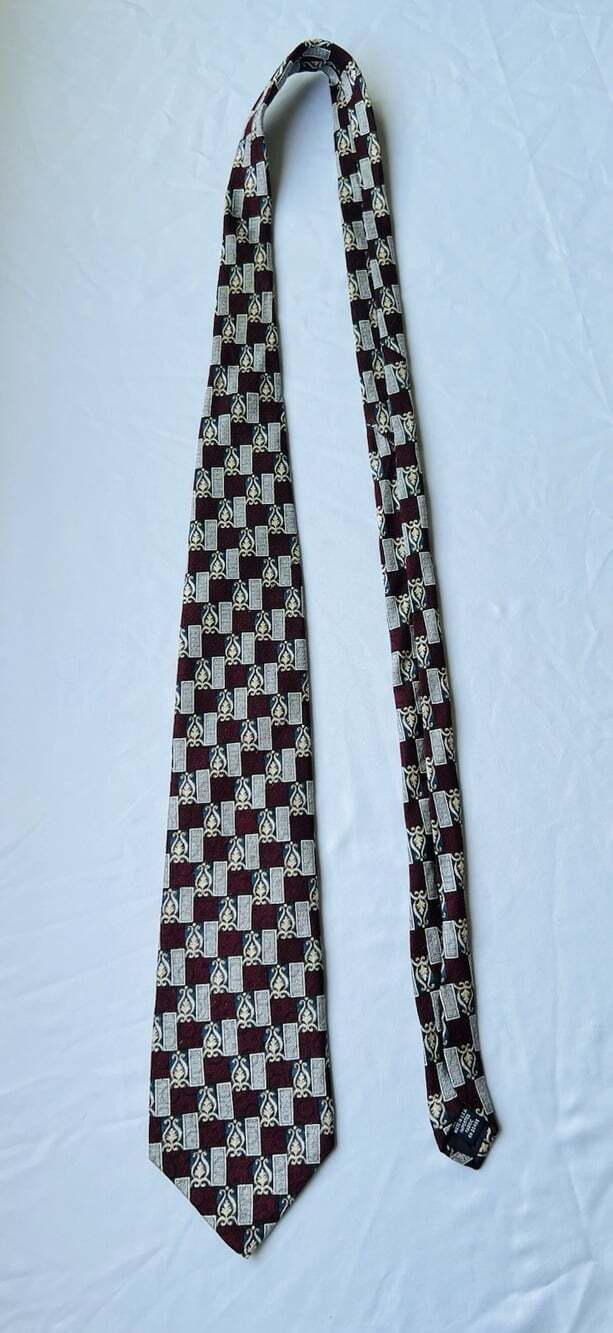 Vintage Stafford Men’s Silk Tie Burgundy Teal Gold Geometric Made in USA 58”